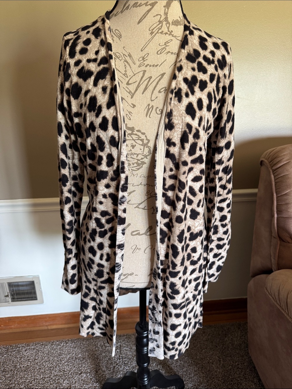torrid Leopard Print Open-Front Cardigan - Beige & Black